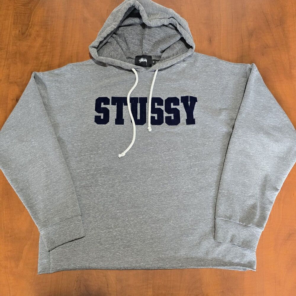 Stussy Womens Long Sleeve Felt Letter Spell Out Cropped Logo Hoodie M